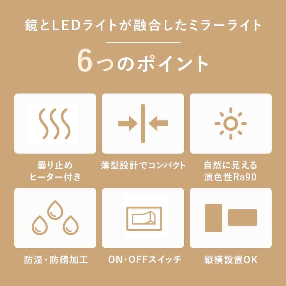 前面光450×600 LED一体型ミラーライト（曇り止めヒーター付き