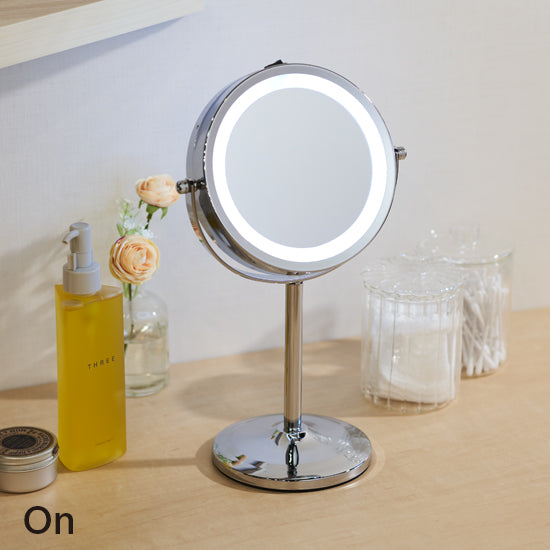 コードレスでライト付き鏡 LEDミラースタンド(屋内用・非防水）GST007【梱包80サイズ】